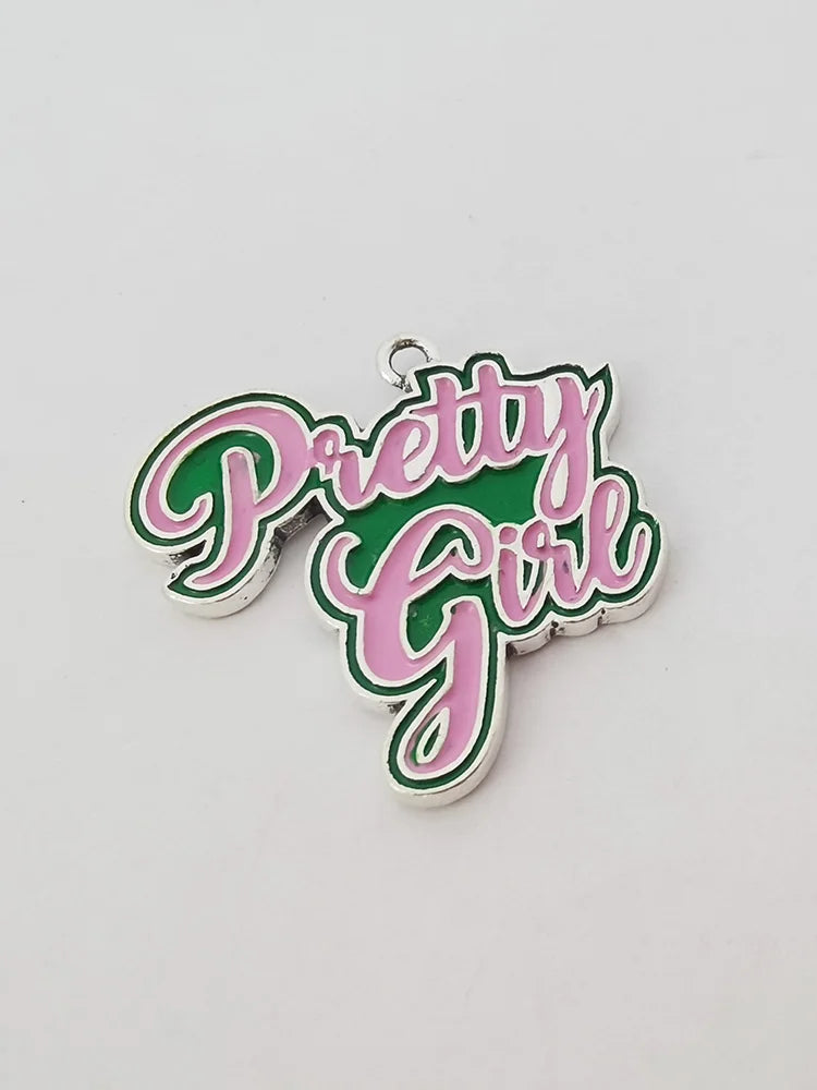 20pcs Handmade "Pretty Girl" Pink Green Charms