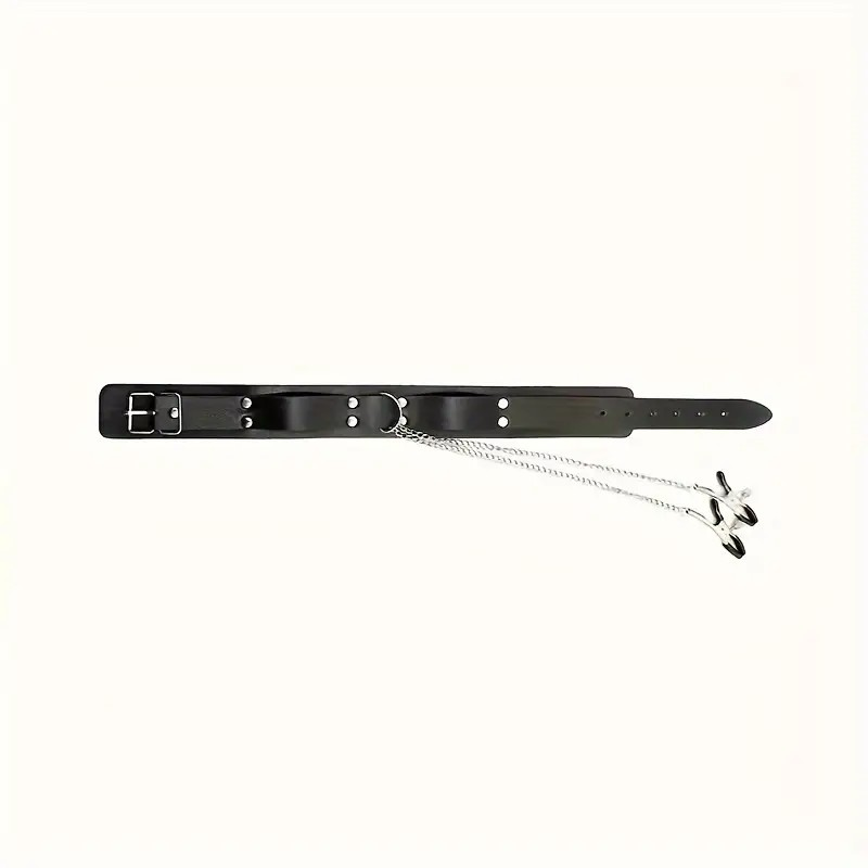 PU Leather Collar With Nipple Clamps BDSM