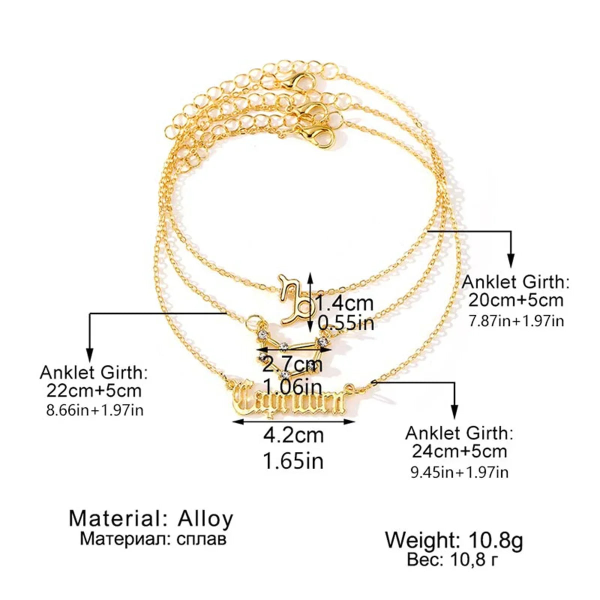 3Pcs/Set Gold Zodiac Ankle Bracelets