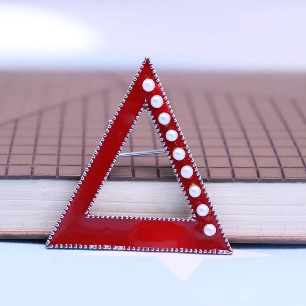Red Enamel Imitation Pearl Triangles Brooch
