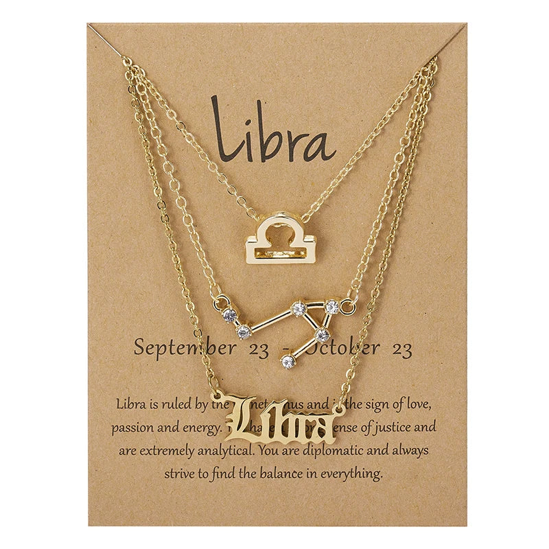Zodiac Sign Necklace 3Pcs/set