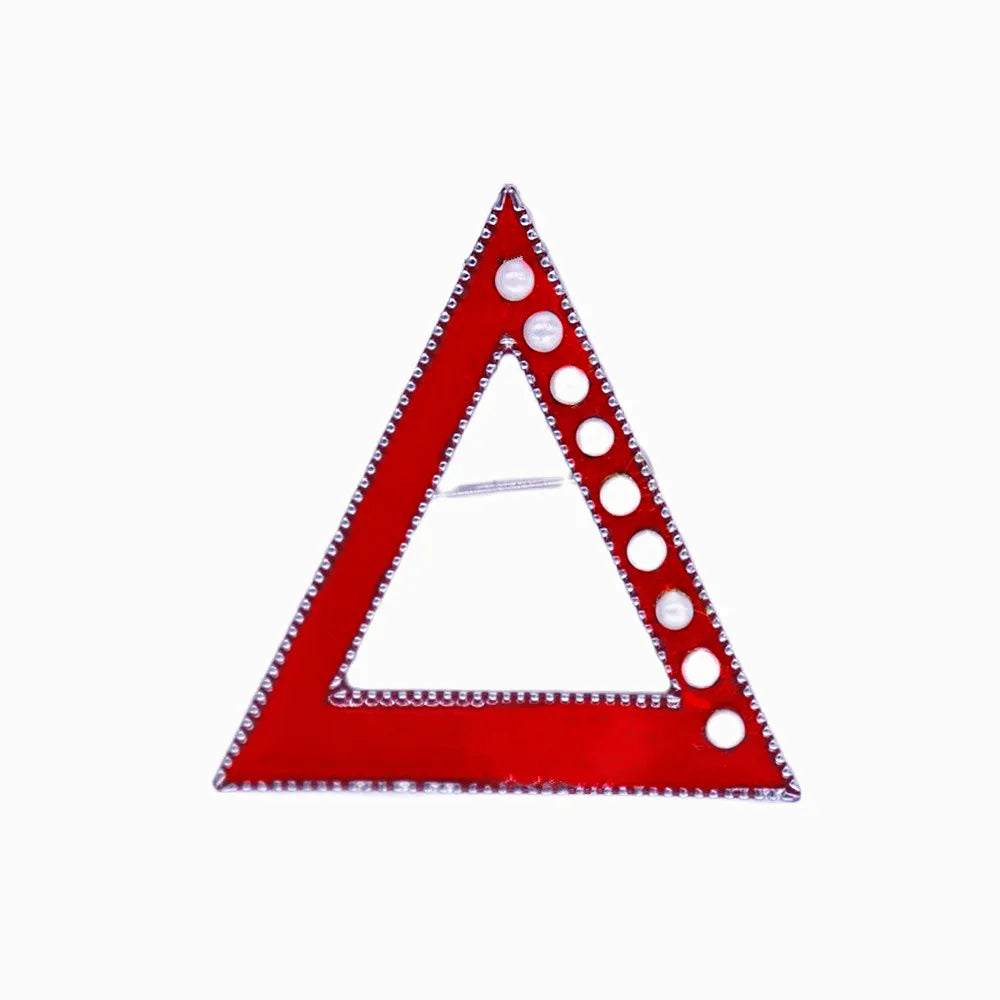 Red Enamel Imitation Pearl Triangles Brooch