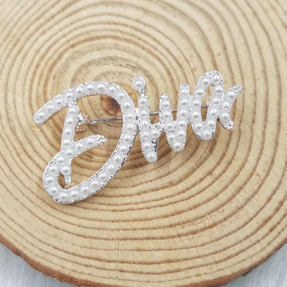 Handmade Greek Sorority Diva Logo Pearl Brooch