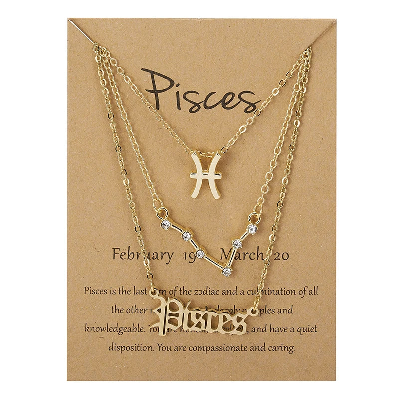Zodiac Sign Necklace 3Pcs/set