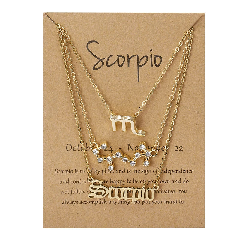 Zodiac Sign Necklace 3Pcs/set