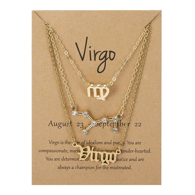 Zodiac Sign Necklace 3Pcs/set