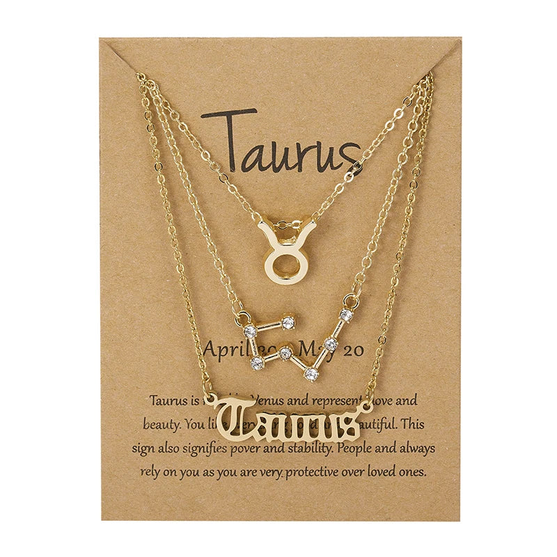 Zodiac Sign Necklace 3Pcs/set