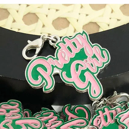 20pcs Handmade "Pretty Girl" Pink Green Charms