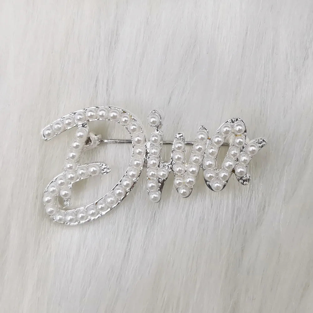 Handmade Greek Sorority Diva Logo Pearl Brooch