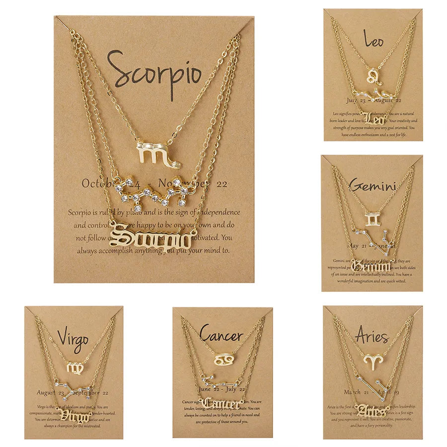 Zodiac Sign Necklace 3Pcs/set