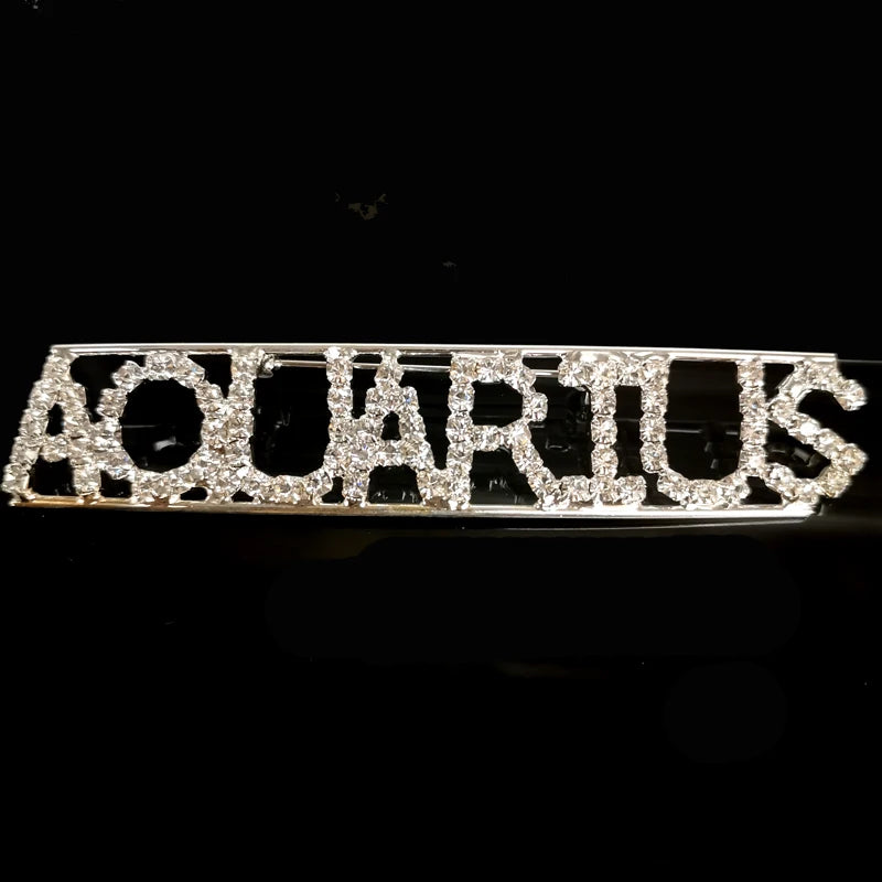 Crystal Zodiac Letters Brooch Pins