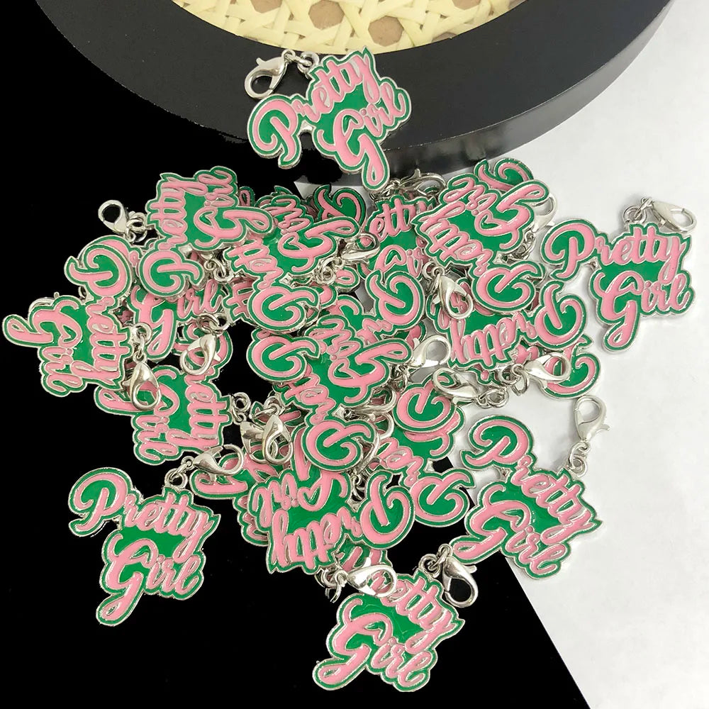 20pcs Handmade "Pretty Girl" Pink Green Charms