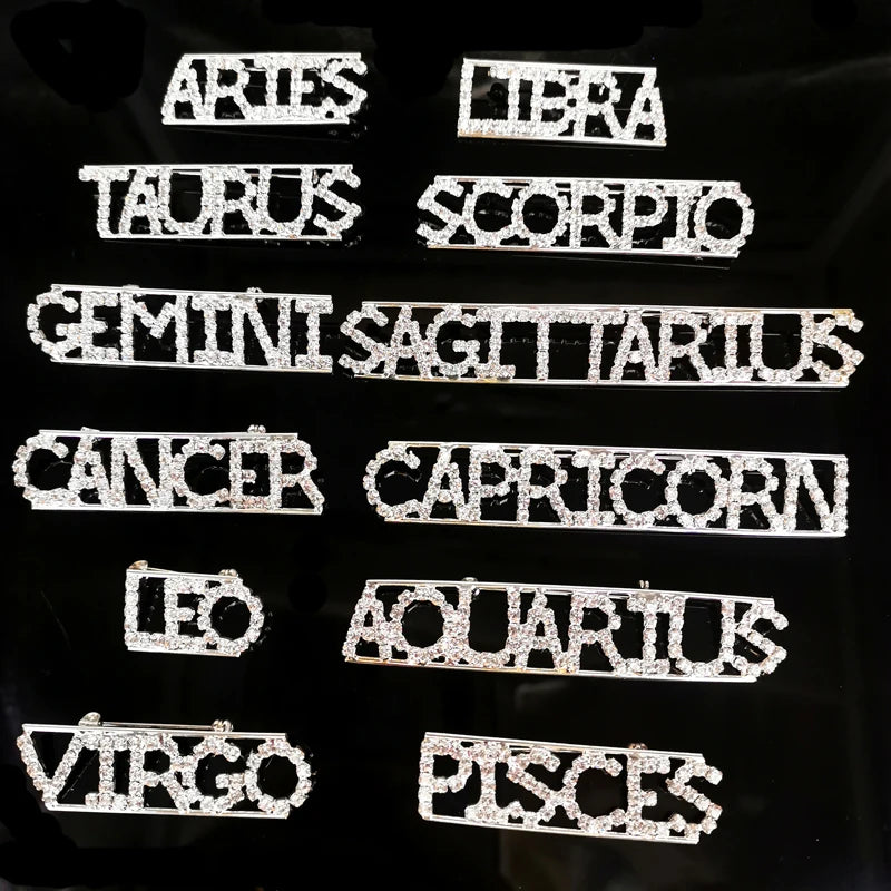 Crystal Zodiac Letters Brooch Pins