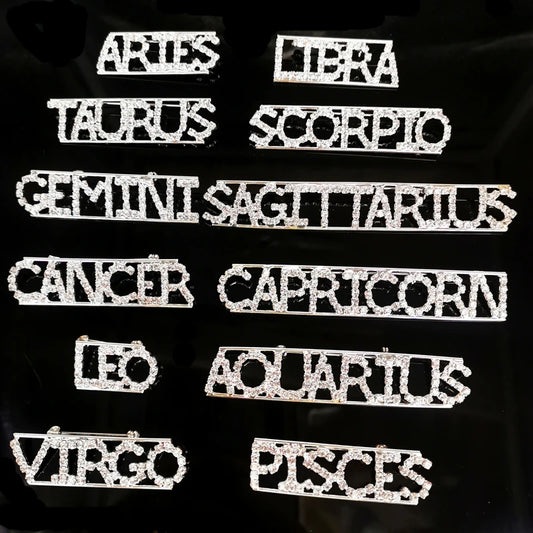 Crystal Zodiac Letters Brooch Pins