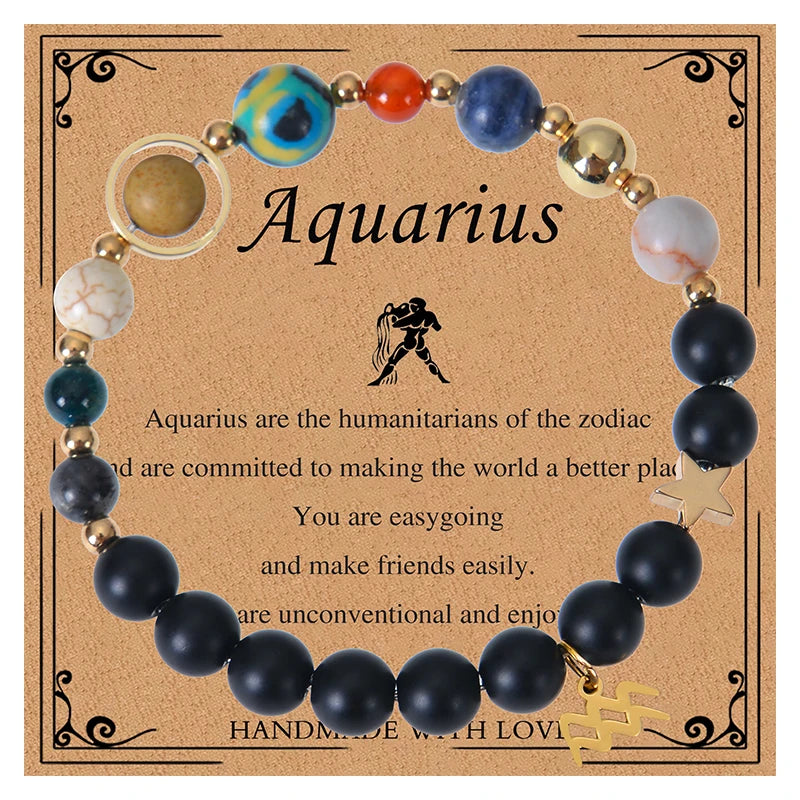 Healing Crystal Eight Planet Stone Beads Zodiac Bracelets