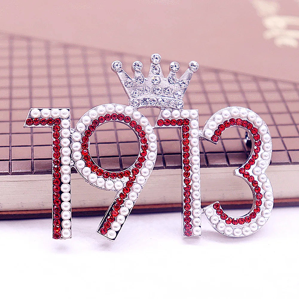 Red Sparkling Rhinestone Crown 1913 Brooch/Lapel Pin