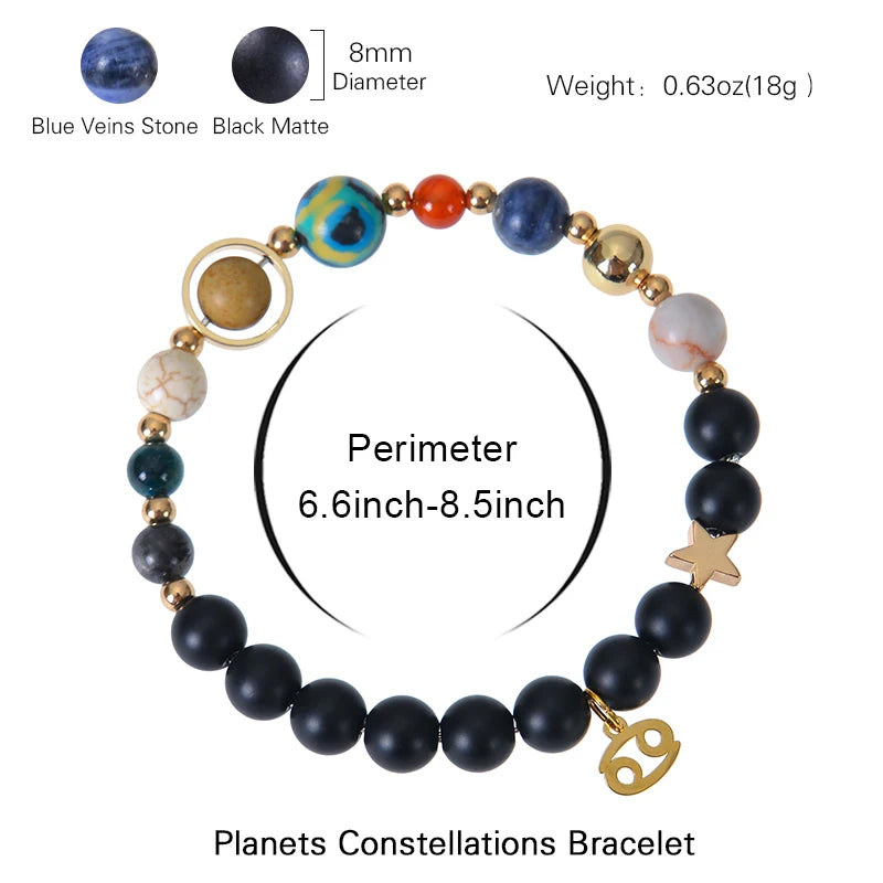 Healing Crystal Eight Planet Stone Beads Zodiac Bracelets