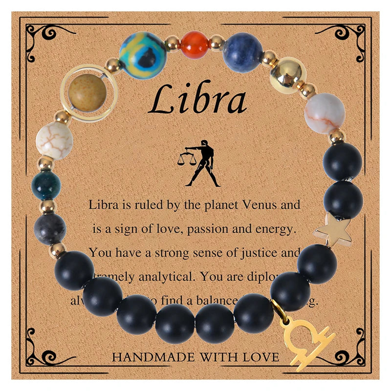 Healing Crystal Eight Planet Stone Beads Zodiac Bracelets