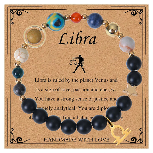 Healing Crystal Eight Planet Stone Beads Zodiac Bracelets