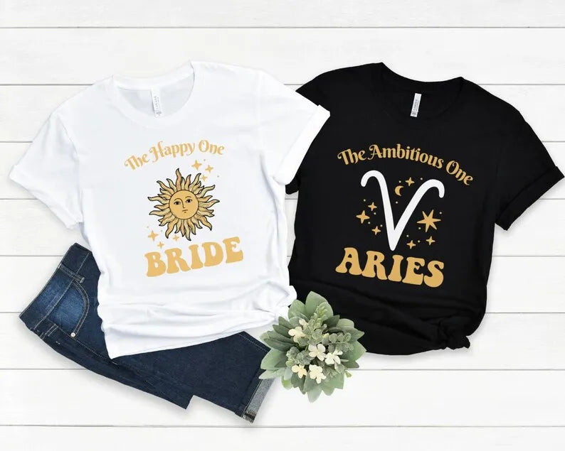 Zodiac Sign tshirt, Celestial Group shirts Custom Zodiac sign Bachelorette Zodiac Sign Bridesmaid Short Sleeve Top Tees O Neck