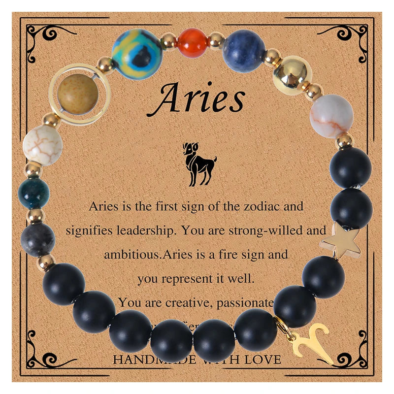 Healing Crystal Eight Planet Stone Beads Zodiac Bracelets