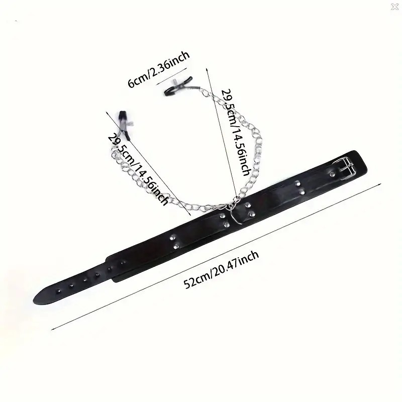PU Leather Collar With Nipple Clamps BDSM
